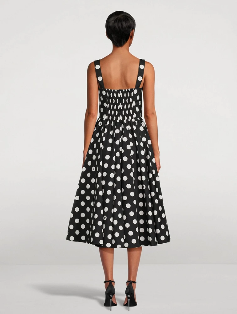 Poplin Corset Midi Dress Polka Dot Print