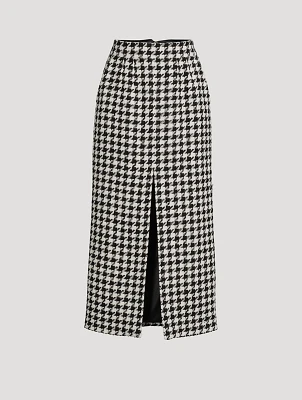 Macro Houndstooth Tweed Midi Skirt