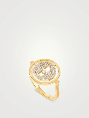 Small Lucky Move Gold Ring With Pavé Diamonds