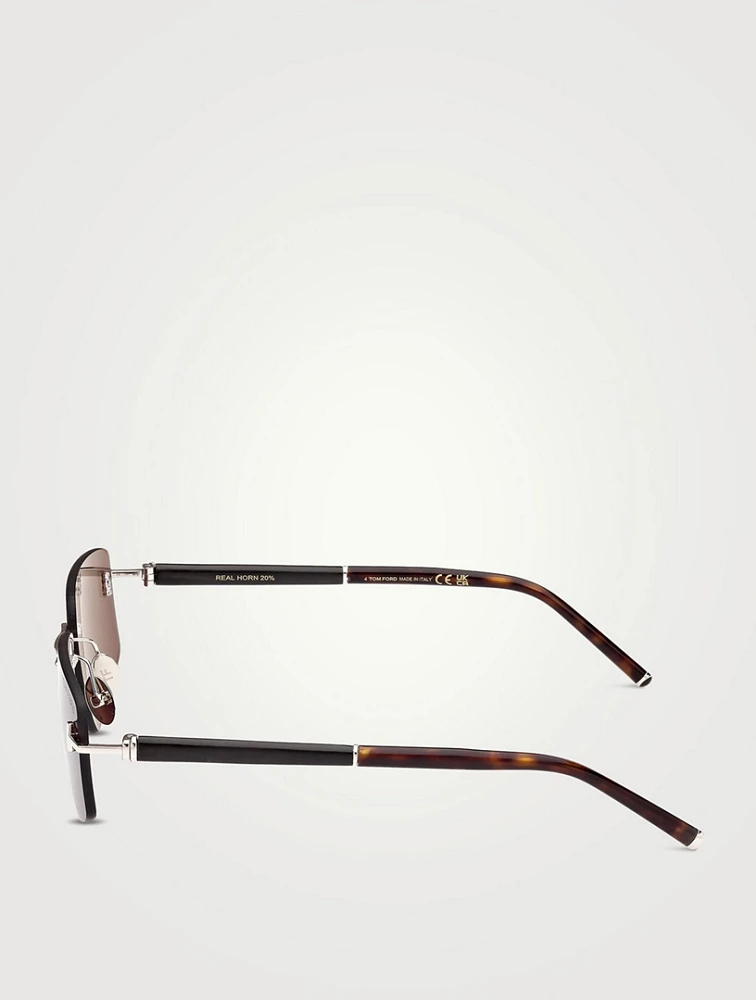 Square Titanium And Horn Sunglasses