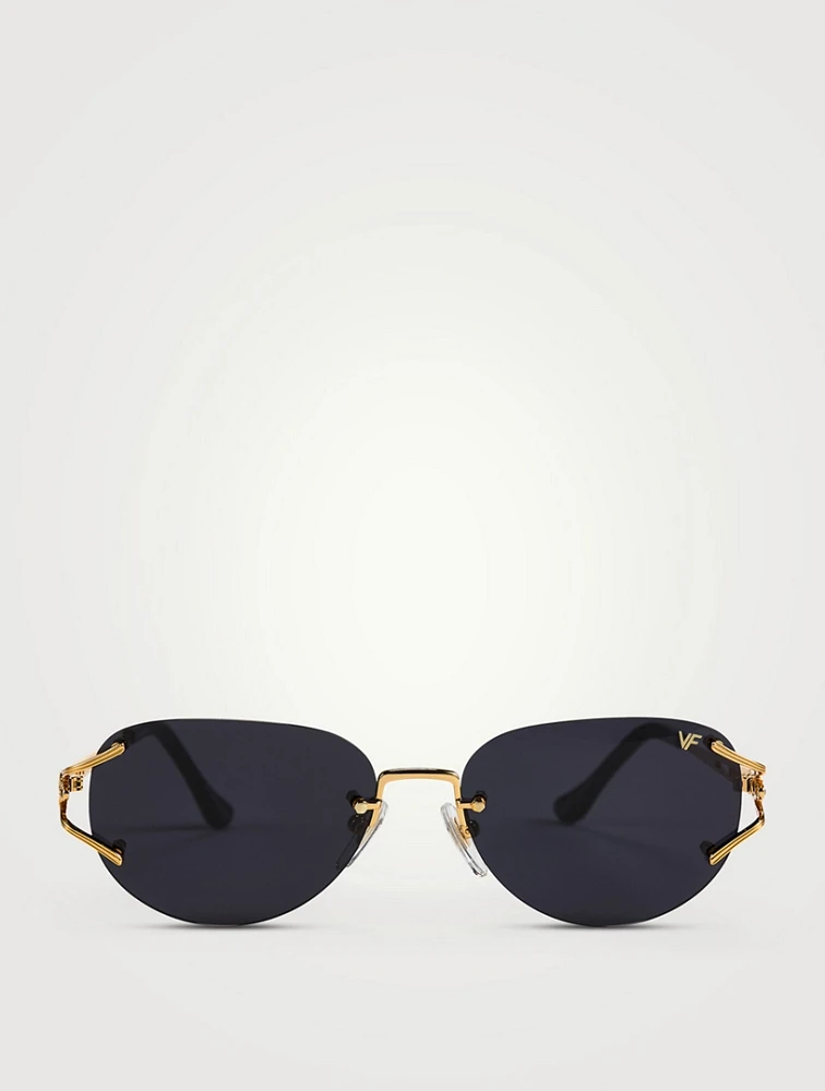 Broadway 24K Gold Drill Mount Round Sunglasses