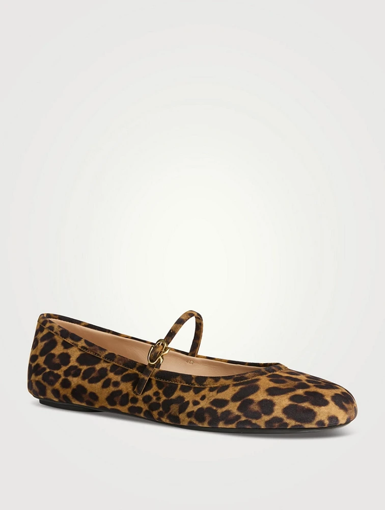 Carla Suede Mary Jane Ballet Flats Leopard Print