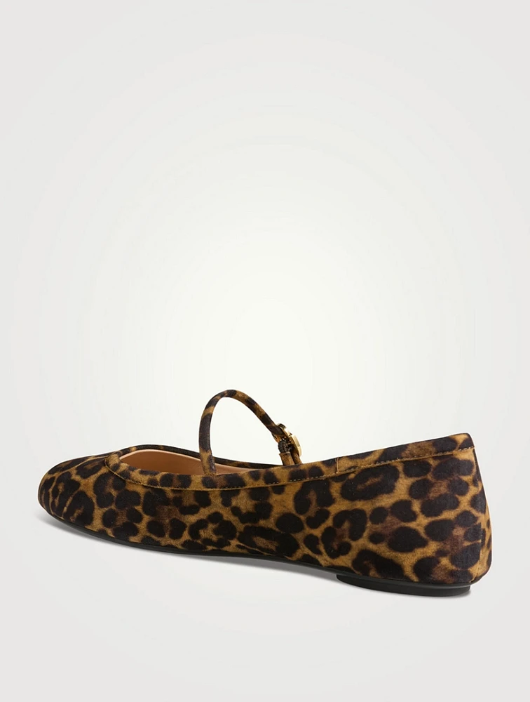 Carla Suede Mary Jane Ballet Flats Leopard Print