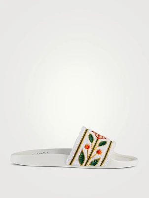 Embroidered Terry Slide Sandals