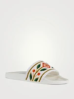 Embroidered Terry Slide Sandals