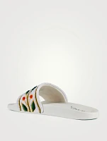 Embroidered Terry Slide Sandals