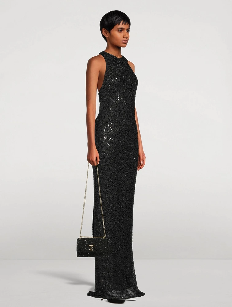 Nixie Sequin Halter Gown