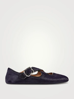 Criss Cross Calf Hair Ballet Flats