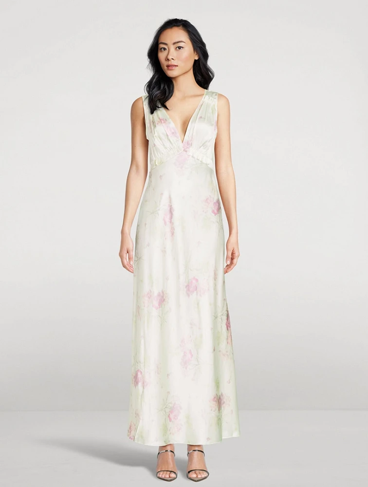 Suniva Silk Charmeuse Maxi Dress Floral Print