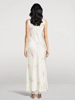 Suniva Silk Charmeuse Maxi Dress Floral Print