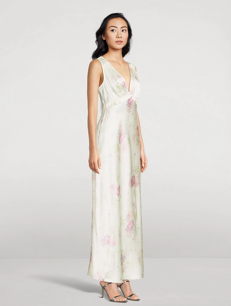 Suniva Silk Charmeuse Maxi Dress Floral Print