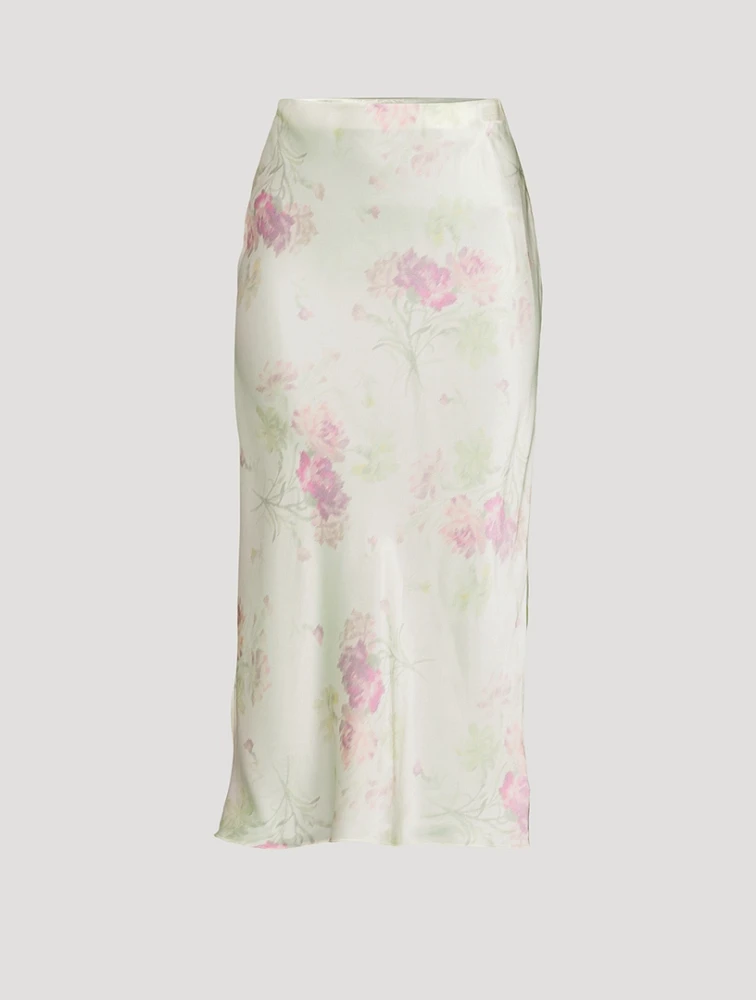 Castle Satin Midi Skirt Floral Print