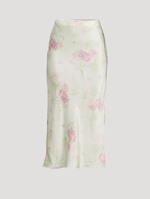 Castle Satin Midi Skirt Floral Print
