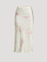 Castle Satin Midi Skirt Floral Print