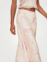 Castle Satin Midi Skirt Floral Print