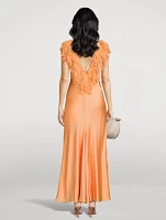 Manota Feather-Trimmed Satin Gown