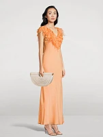 Manota Feather-Trimmed Satin Gown