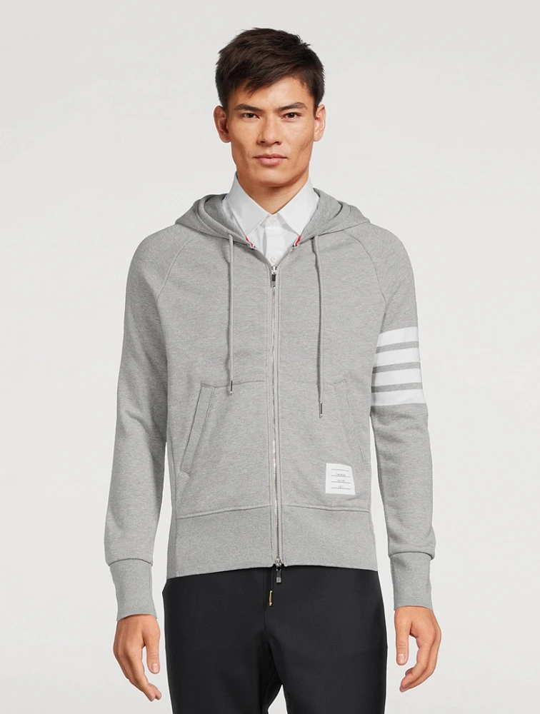 Cotton Zip Hoodie With Four-Bar Stripe