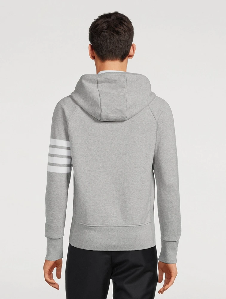 Cotton Zip Hoodie With Four-Bar Stripe