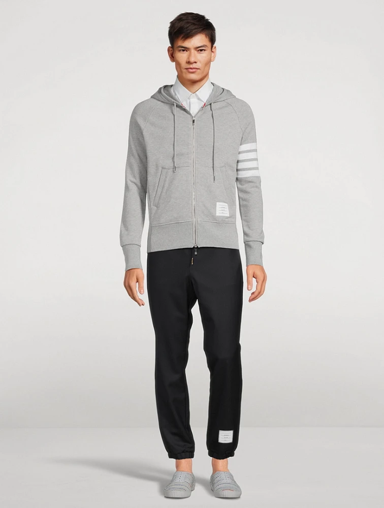 Cotton Zip Hoodie With Four-Bar Stripe