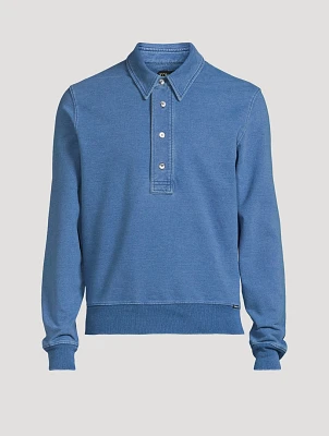 Cotton Jersey Long-Sleeve Polo Sweater