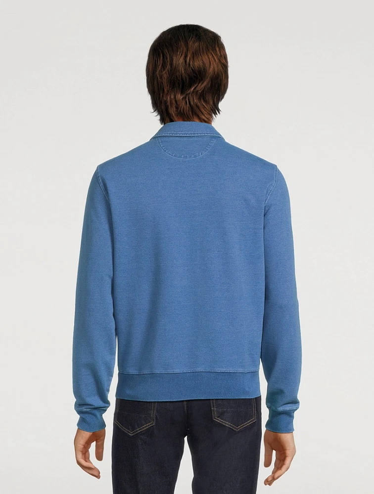 Cotton Jersey Long-Sleeve Polo Sweater