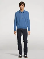 Cotton Jersey Long-Sleeve Polo Sweater