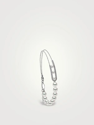 Sleek 18K White Gold Akoya Pearl And Diamond Bracelet