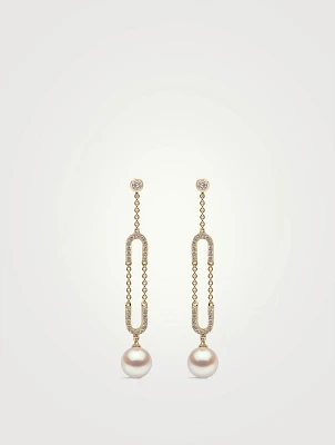 Trend 18K Gold Pearl And Diamond Chain Earrings