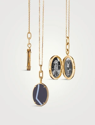 Elle 18K Gold Slim Locket Necklace With Black Agate