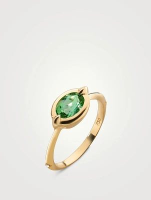 Points North 18K Gold Cushion Cut Green Tourmaline Ring