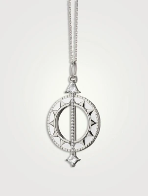 Time Is Precious Silver Sundial Necklace With Rock Crystal And White Sapphire
