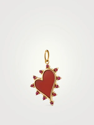 18K Gold Heart Charm With Ruby And Red Carnelian