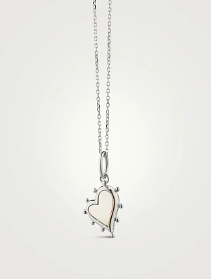 Petite Silver Heart Necklace With Mother-Of-Pearl And Diamonds