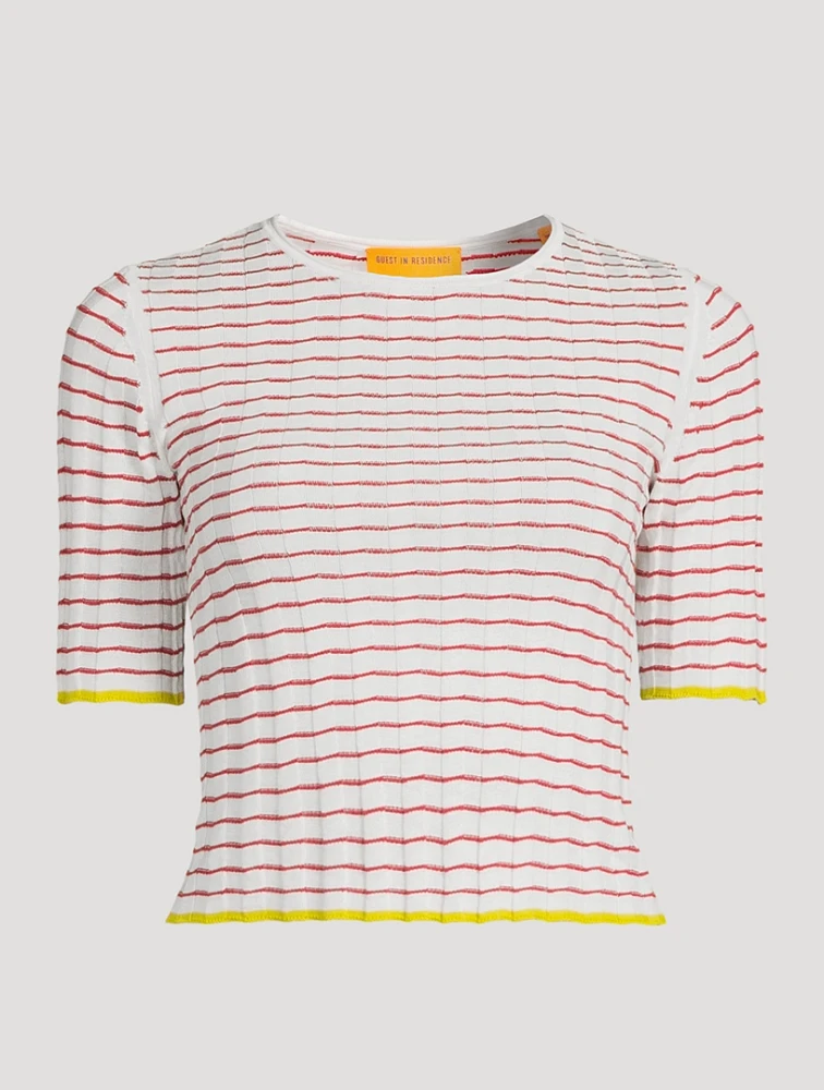 Cotton And Silk Rib T-Shirt Striped Print