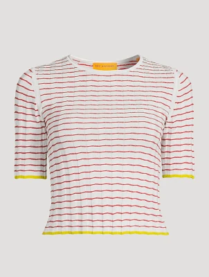 Cotton And Silk Rib T-Shirt Striped Print