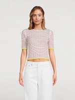 Cotton And Silk Rib T-Shirt Striped Print