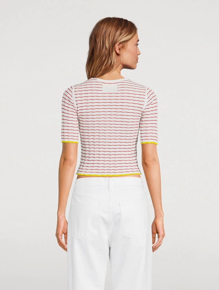 Cotton And Silk Rib T-Shirt Striped Print