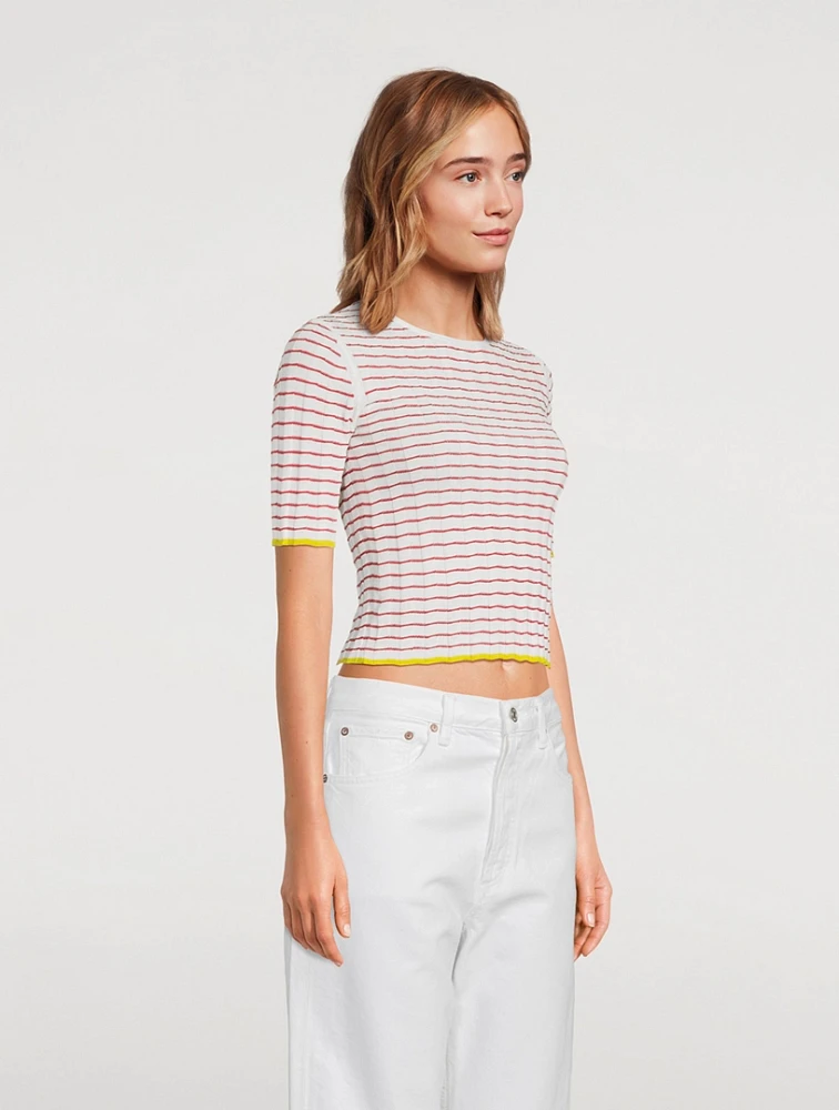 Cotton And Silk Rib T-Shirt Striped Print