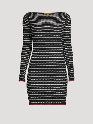 Cotton And Silk Rib Mini Dress Striped Print