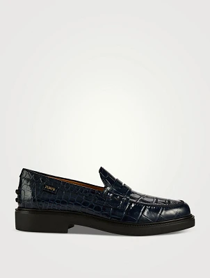 Croc-Embossed Leather Penny Loafers