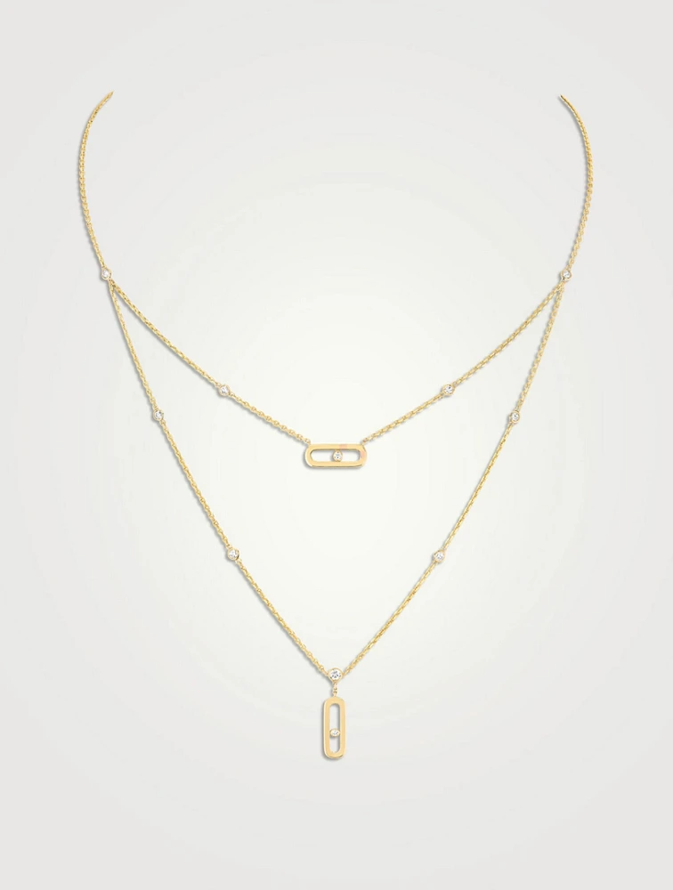 Move Uno Gold Two-Row Necklace With Diamonds