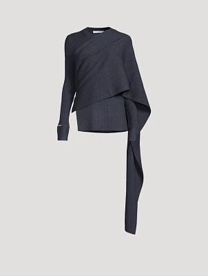 Draped Rib-Knit Sweater