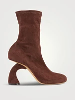 Curved-Heel Suede Ankle Boots