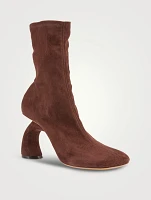 Curved-Heel Suede Ankle Boots