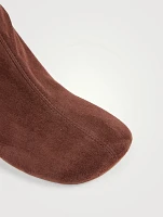 Curved-Heel Suede Ankle Boots