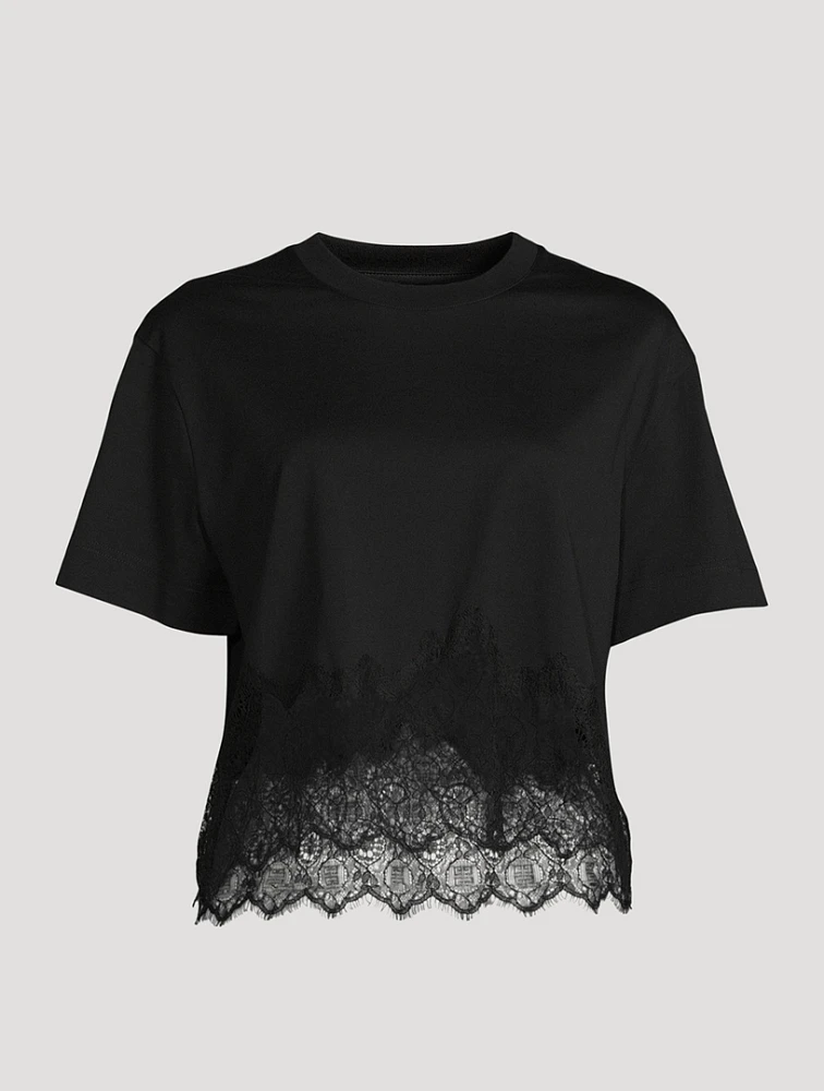 Lace-Trimmed Cropped T-Shirt