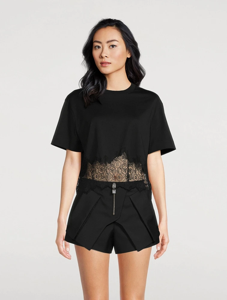 Lace-Trimmed Cropped T-Shirt
