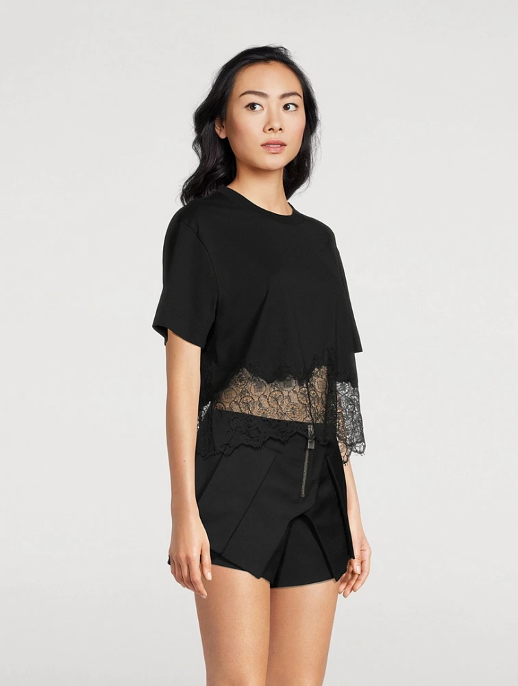 Lace-Trimmed Cropped T-Shirt