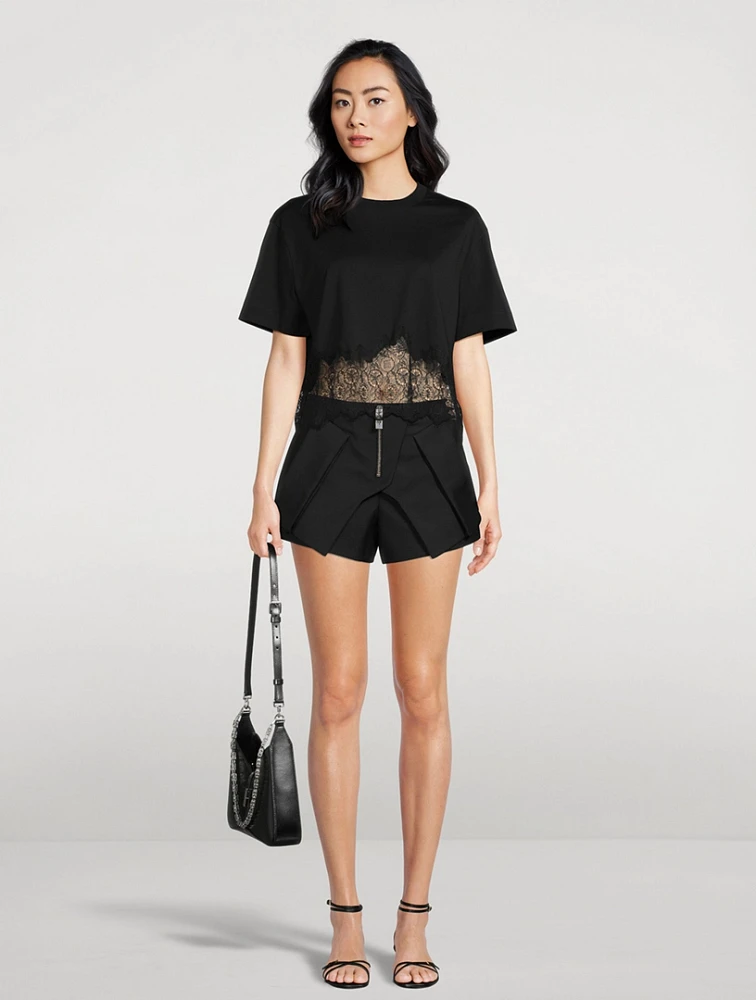 Lace-Trimmed Cropped T-Shirt